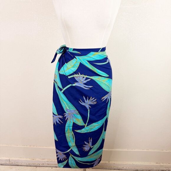 Hilo Hattie Vintage Sarong Wrap Skirt Crane Floral Hawaiian Blue One Size - Picture 1 of 7